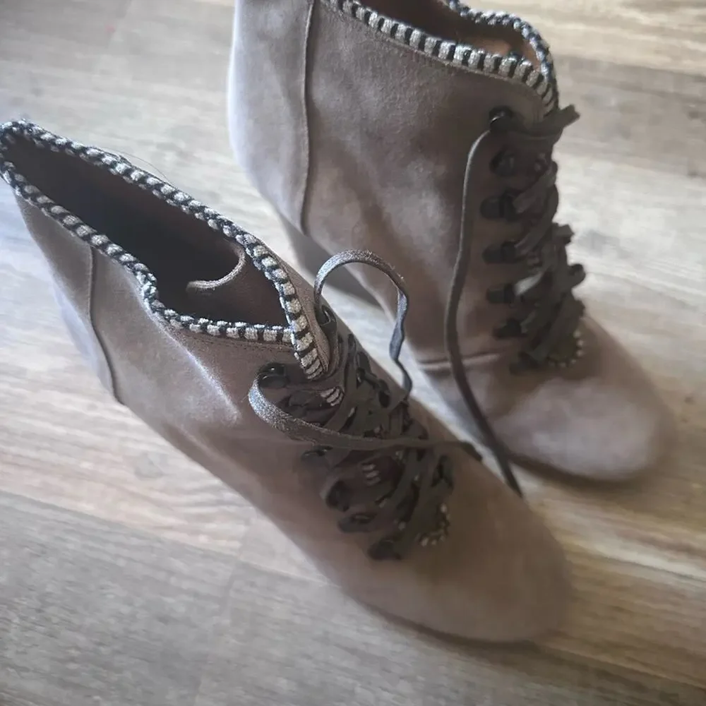 J.Crew Buckley Ash Gray Suede Lace-Up Wedge Booties Size 10